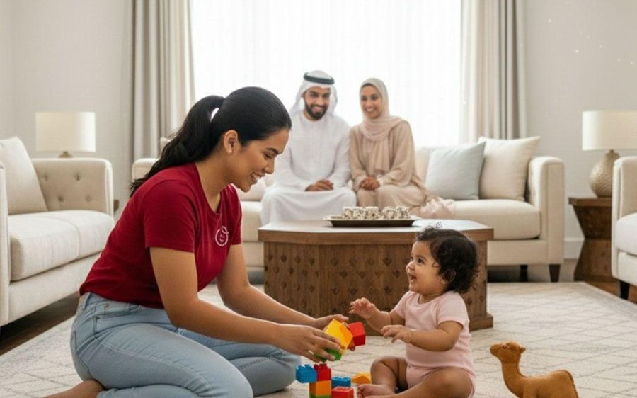 Parents playing with their baby at home